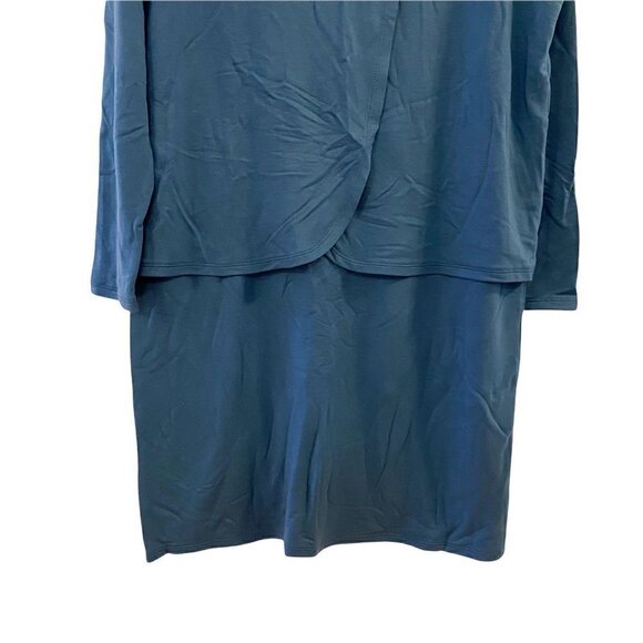 Pure Jill Womens T-Shirt Dress Blue Stretch Scoop Long Sleeve Overlay P Medium - Picture 3 of 9